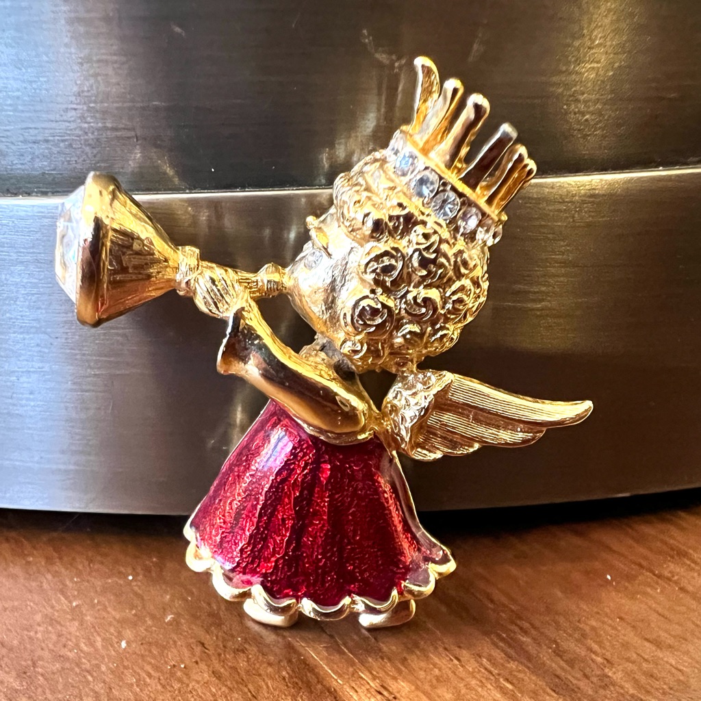 Trumpet Angel Enamel And Gem Brooch